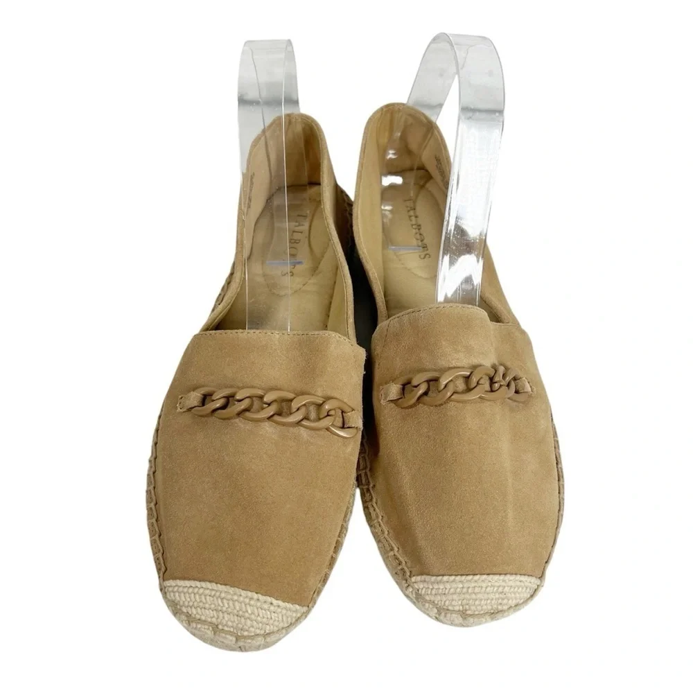 TALBOTS Tan Suede Espadrille with Chain Detail Size 8.5